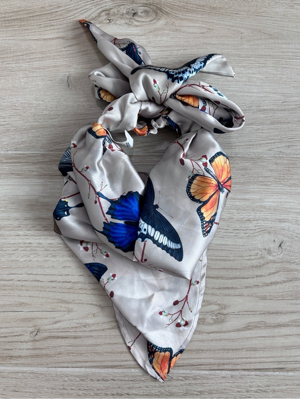 Kitsch Retro Hair Scarf Butterfly Satin Headband Gray